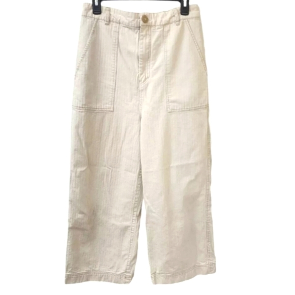 FREE PEOPLE Sunday Skies Ankle Cropped Jean Ecru High-rise Pockets Zip Fly Sz 2